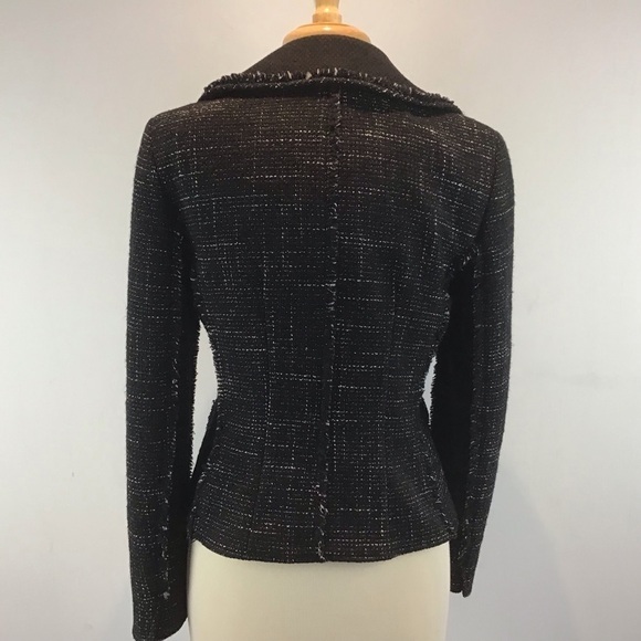 Ann Taylor black and white tweed wool blend blazer fringe edged blazer size 6 - Picture 3 of 14